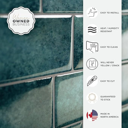 Smart Tiles Peel and Stick backsplash, Subway Teal Green, 11.55"x8.38" | Pack of 5 (2.8 sq ft), Glossy, Heat/Moisture Resistant, Low VOC, Kitchen/Bathroom, Renter Friendly, Made in Canada