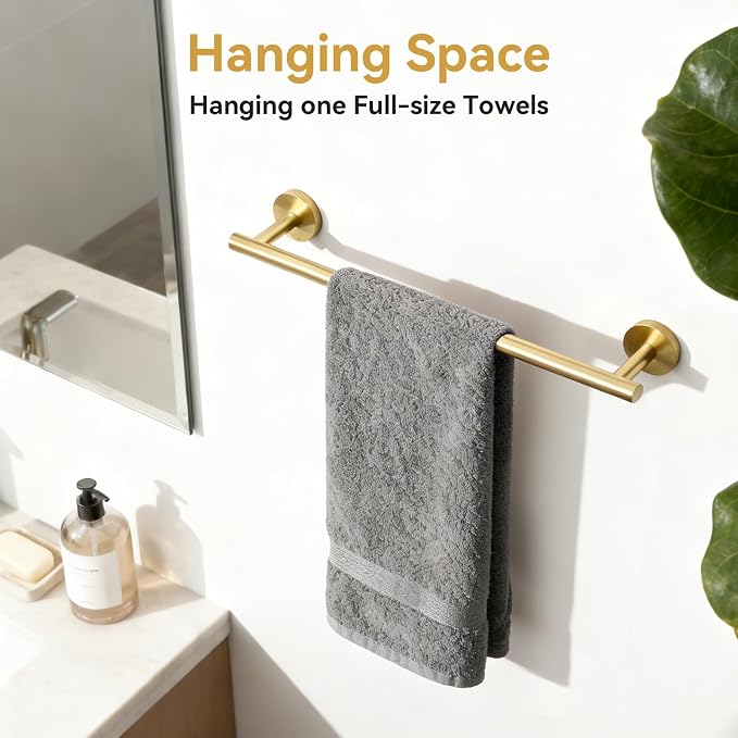 Brushed Gold Towel Bar, 18 Inch Bathroom Towel Rack | (Total Length 20-Inch), Towel Holder Wall Mounted, Thicken SUS304 Stainless Steel Towel Rod Modern Home Decor