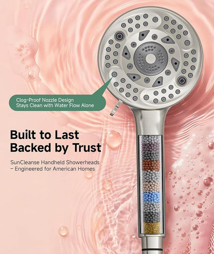 Filtered Shower Head with Handheld, 9-Spray Mode High Pressure Detachable Shower Head with Filters for Hard Water - Remove Chlorine Brushed
