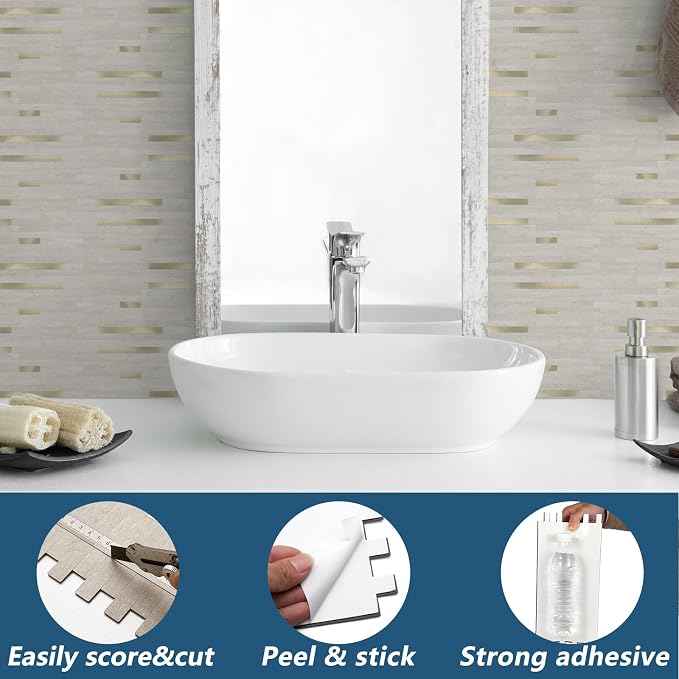 Yipscazo 2026 New Upgrade PVC Wall Tiles Stick on Tiles for Backsplash Kitchen, Bathroom, Laundry Room, Camper, Fireplace (20 Sheets, Beige Cave Stone)