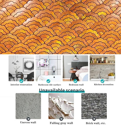 XUANINY 7-Sheet Peel and Stick Metal Backsplash Tiles, Self Adhesive Cloud-Shaped Aluminum Mosaic 3D Wall Sticker for Kitchen Bathroom Living Room Decor (Yellow, 11)