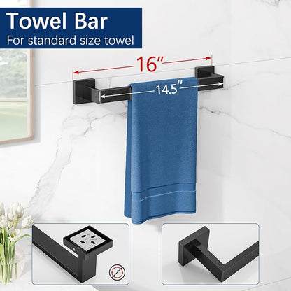 Gypie Bathroom Hardware Accessories Set, 5-Piece 16In Black Wall Mounted | Towel Racks for Bathroom Stainless Steel Towel Bar Rack Set
