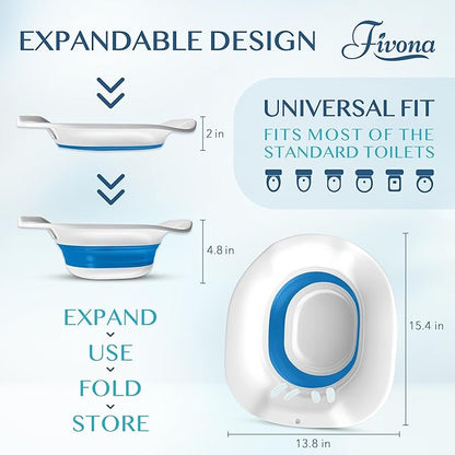Fivona Sitz Bath for Toilet Seat Postpartum and Hemorrhoids Care - Yoni Steam Seat - Foldable Basin for Epsom Salt Soak - Portable Bidet BPA Free Temperature Resistant - Universal Fit - Blue