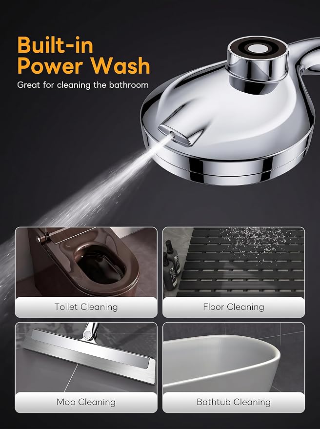High Pressure Handheld Shower Head Chrome,9 Function Sprays Magnetic Rain Shower Head with Handheld,Anti-clog Nozzles, Built-in Power Wash to Clean Tub