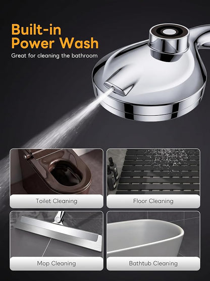 High Pressure Handheld Shower Head Chrome,9 Function Sprays Magnetic Rain Shower Head with Handheld,Anti-clog Nozzles, Built-in Power Wash to Clean Tub