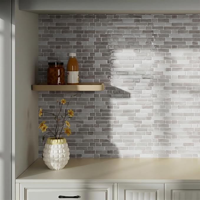 Peel and Stick Backsplash, Self Adhesive 10 Kitchen Tiles 12''x12'' | Greige Brown 3D Wall Tile Back Splash for Kitchen, Bathroom, Laundry Room