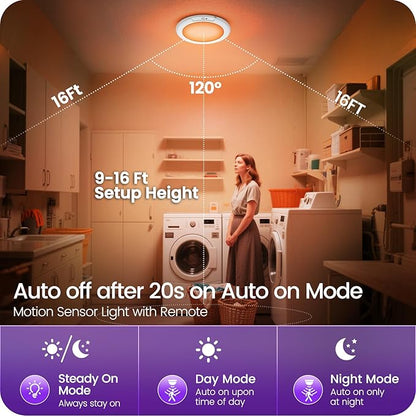 2 Pack Motion Sensor Rechargeable Shower Lights with Remote, RGBW Battery Operated Ceiling Light, Wireless, Color Changing, Warm-to-Cool Whites, Dimmable, Timer, Magnetic for Bathroom Closet Porch