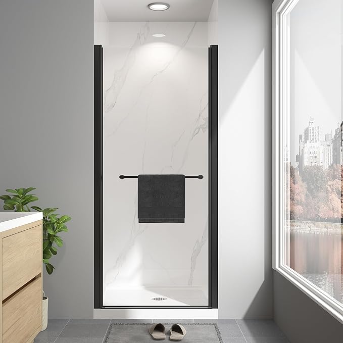 34"-36" W x 72" H Frameless Pivot Shower Door Matte Black | 1/4"(6mm) SGCC Tempered Glass with Explosion-Proof Film &Nano Coating,Customizable Width