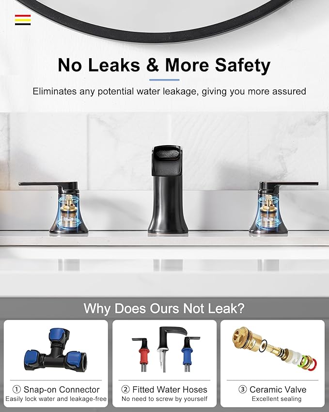 Oil Rubbed Bronze Widespread Waterfall Bathroom Sink Faucet 3 Hole, 4-8 Inch Brass Farmhouse Bathroom Faucets with Pop-up Drain and Supply Lines, 2 Handle for Vanity, Lavatory, Restroom