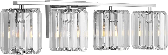 JONATHAN Y 4.75" Chrome 4-Light Vintage Glam LED Vanity Light Wall Sconce Fixture with Clear Crystal Prism Shade, Hardwired Wall Lamp for Bathroom Mirror Hallway, LED Bulb Included (JYL3555A)