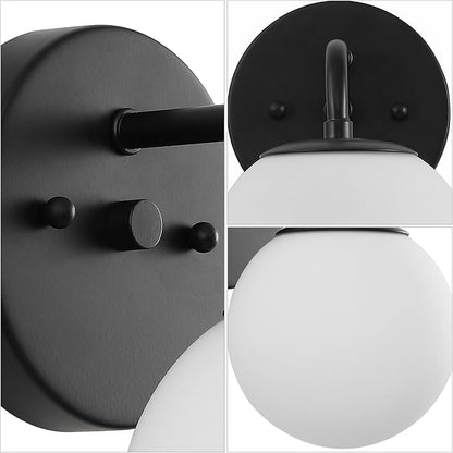 JONATHAN Y 5.75" Black 1-Light Modern Globe Wall Sconce Vanity Light for Bathroom, White Frosted Glass Shade, Midcentury Parisian Bistro Wall Lamp, LED Bulb Included (JYL3534B)