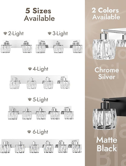 VOLISUN Crystal Vanity Lights - 5 Light Modern Stainless Steel & Chrome Bathroom Light Fixtures Over Mirror - UL Certificated (Exclude Bulb)