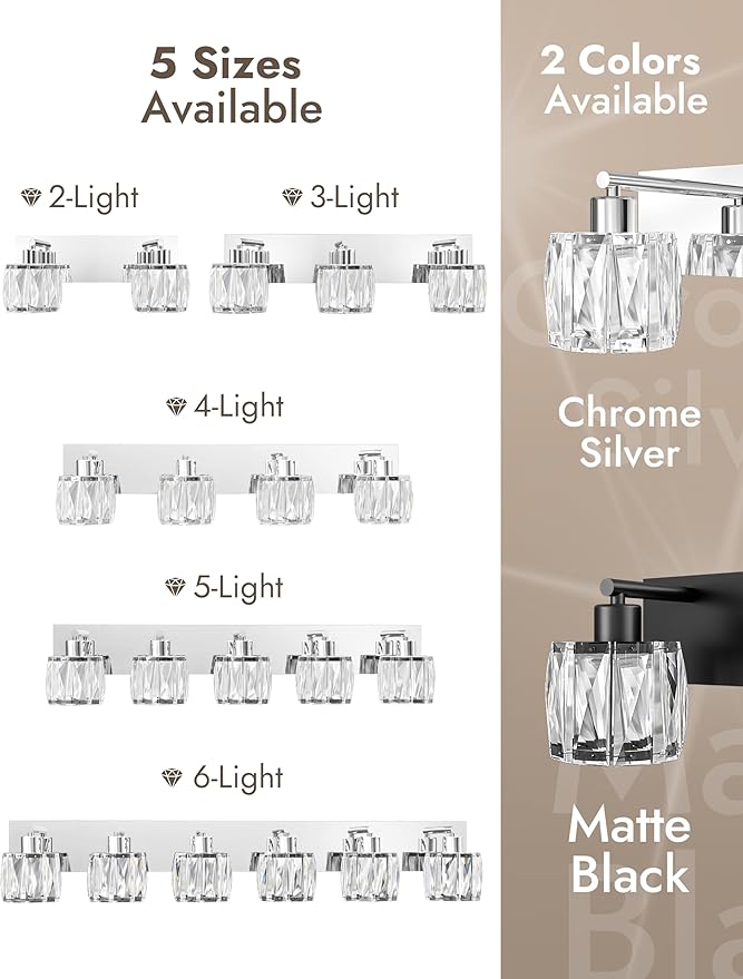 VOLISUN Crystal Vanity Lights - 2 Light Modern Stainless Steel Bathroom Light Over Mirror, Chrome Finish - UL Certificated (Exclude Bulb)