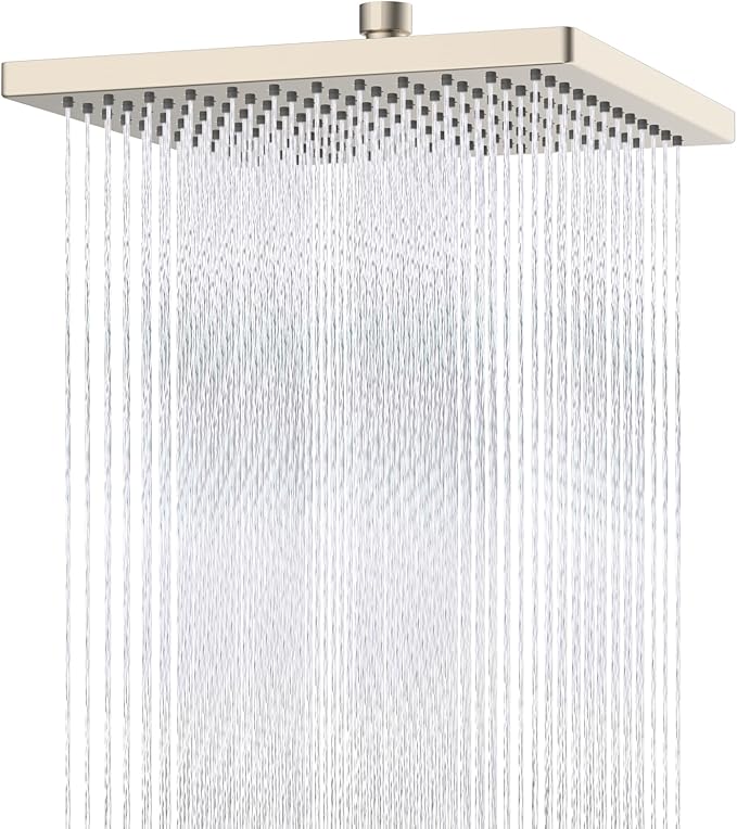 Hibbent cUPC Certified High Pressure 12'' Rain Shower Head, Brushed Nickel | Thickness Metal Showerhead, Square Large Bathroom Rainfall Shower Head, Adjustable Brass Ball, Waterfall Full Body Coverage
