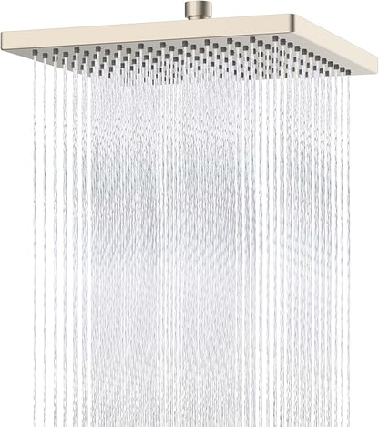 Hibbent cUPC Certified High Pressure 12'' Rain Shower Head, Brushed Nickel | Thickness Metal Showerhead, Square Large Bathroom Rainfall Shower Head, Adjustable Brass Ball, Waterfall Full Body Coverage