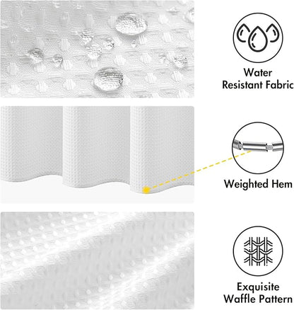 MIULEE Extra Long Waffle Weave Shower Bath Curtain 84 Inch Long with 12 Metal Hooks Modern Washable 260GSM Heavy Fabric Waterproof Thick Cloth Shower Curtains Set for Bathroom Bathtub, White