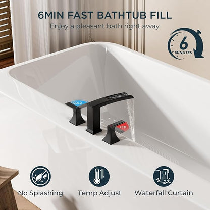 FORIOUS Roman Bathtub Faucet 3 Hole Deck Mount with 2 Handle Matte Black | Tub Faucet for 3-Hole Set, 6-12" Centered Distance, Widespread Garden Bath Tub, Waterfall Spout, High Flow, Brass