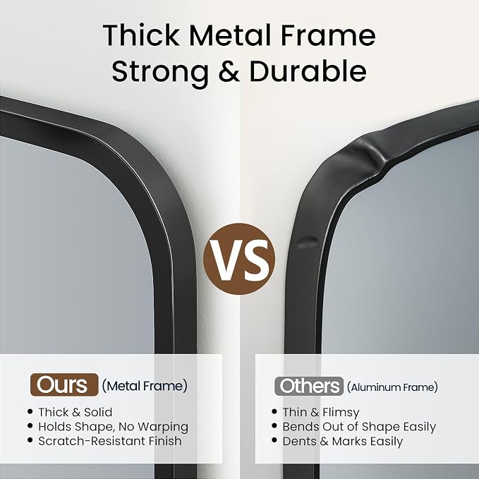 30x48 Inch Matte Black Rounded Rectangle Bathroom Vanity Mirror | For Over-Sink Bathrooms, Powder-Coated Iron Frame, Layered Shadow Box Look, Vertical or Horizontal Layout