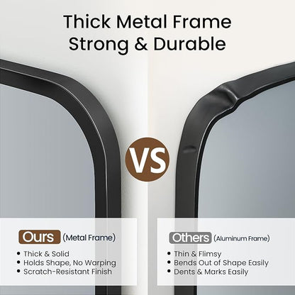 30x48 Inch Matte Black Rounded Rectangle Bathroom Vanity Mirror | For Over-Sink Bathrooms, Powder-Coated Iron Frame, Layered Shadow Box Look, Vertical or Horizontal Layout