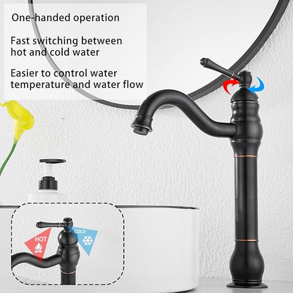 GGStudy 360° Swivel Single Handle One Hole Bathroom Vessel Sink Faucet Matching Pop Up Drain Without Overflow Oil Rubbed Bronze