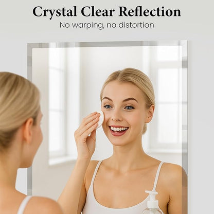 24"x36" Frameless Beveled Rectangular Bathroom Mirror for Over Sink | Broad coverage balances wider vanities and double-sink layouts, while polished edges keep the wall open, bright and refined