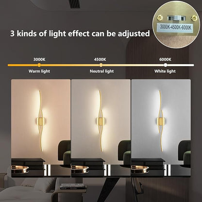 Modern Wall Sconces, Gold Wall Light Fixtures for Bedroom,3000K-6000K LED Wall Light for Living Room, Hallway, Bedroom