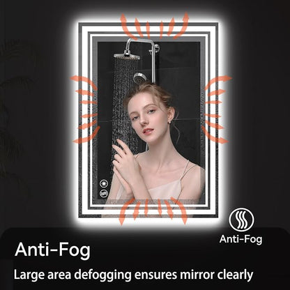 24“ x 36” LED Mirror for Bathroom Front and Backlit Anti-Fog Dimmable 3 Colors LED Bathroom Mirror with Lights Memory Function Smart Mirror Wall Mounted Horizontal/Vertical