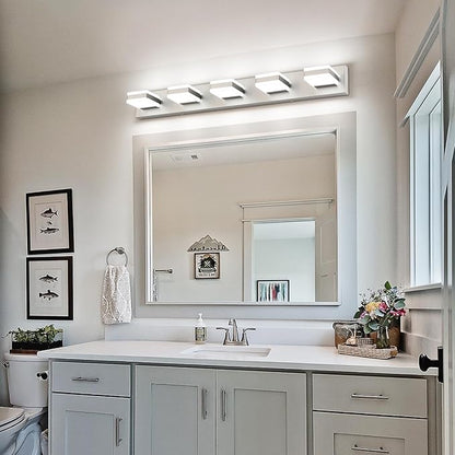 PRESDE 5-Light Bathroom Light Fixtures Over Mirror Brushed Nickel LED Vanity Light for Bathroom Modern Bath Wall Lighting Dimmable 5CCT