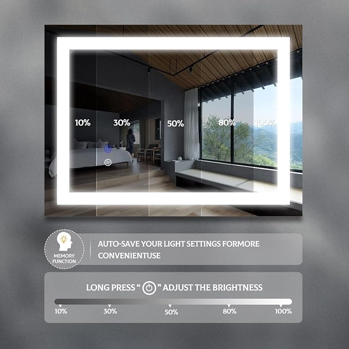16"x 24" LED Bathroom Mirror Vanity Mirror, Anti-Fog, Dimmable, Color Temperature Adjustable 3000-6000K, Switch-held Memory Led Wall Mirror Suitable for Bathroom, Vanity (Vertical/Horizontal)