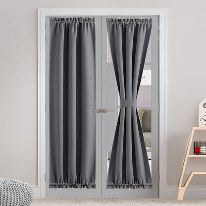 NICETOWN Room Darkening French Door Curtains, Privacy Faux Linen Curtains, 30 X 72 Inch French Door Shades for Glass, Thermal Insulated Rod Pocket Shades, 1 Panel, Charcoal Gray