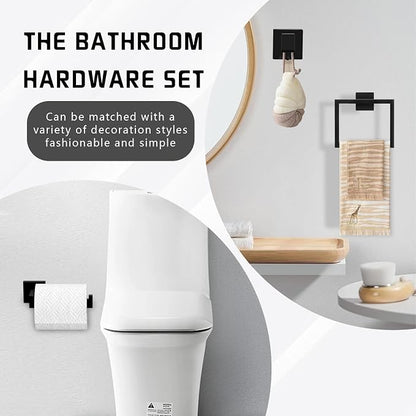 Matte Black Bathroom Hardware Accessories Set of 5 Pieces, 15.6 Inch Bath Towel Bar Set, 304 Stainless Steel Bathroom Hardware Set, Towel Racks for Bathroom Wall Mounted (Pack of 2)