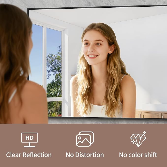 YIROMAN Bathroom Mirror 36"x42",Black Bathroom Mirrors for Over Sink with Aluminum Frame, Rectangular Vanity Mirror with Right Angle, Wall Mirror for Oversink, Vanity, Bedroom, Living Room