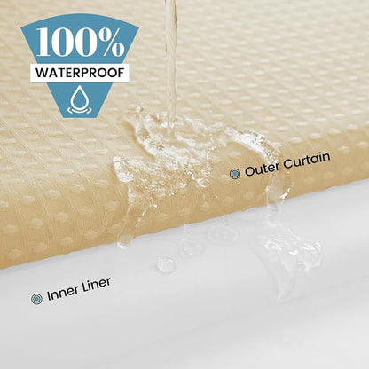 SORTTO No Hook Shower Curtain with Snap in Liner Set Waffle Shower Curtain for Bathroom Hotel Style Fabric Waterproof Inner Liner，71" W x 74" H, Cream