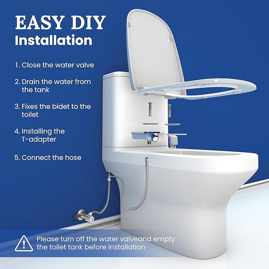 Ultra-Slim Dual-Nozzle Bidet Attachment - Adjustable Cold Water Pressure, Stainless Steel, Hygiene Upgrade,Non-Electric Bidet, (Silver)