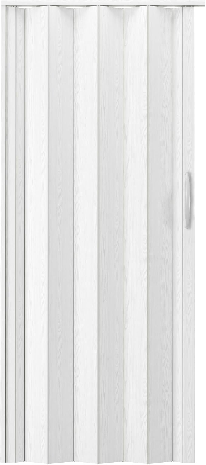 48" x 80" Premium Foldable Accordion Door,Heavy Duty,White Oak | Foldable accordion doors w/ double‑walled heavy‑duty panels, ideal as interior room dividers for privacy, space‑saving design