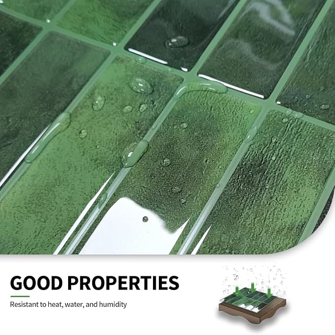 Peel and Stick Backsplash 3D Wall Tiles,Self-Adhesive,Oil Proof,Waterproof, Removable Wall Panels for Kitchen & Bathroom,Modern Design, Easy Install (10.7ft，12x9 inch,14 Pack) (Green)