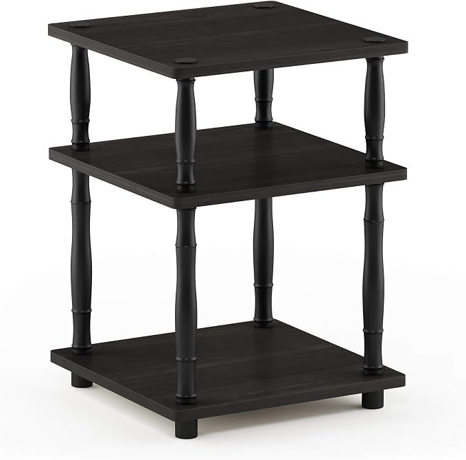 Furinno Turn-N-Tube Toolless 3-Tier Night Stand, Square Nightstand, Open Shelf Side Table, End Table, for Living Room, Bedroom, Espresso