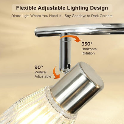HiBay 4-Light Track Lighting Modern, Adjustable Ceiling Light Fixture | with Glass Shades, Metal Chrome Spotlight Indoor for Bathroom, Kitchen, Living Room, E12 Base, No Bulbs