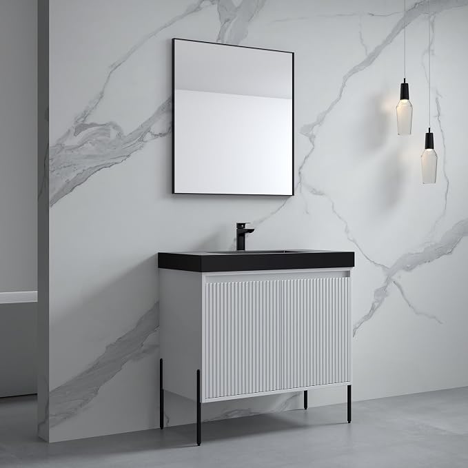 Dowell 36" Bathroom Sink,Single Bowl Vanity Basin,Rectangular Drop-In Bathroom Sink with Overflow,Black-000 3618BP-BL