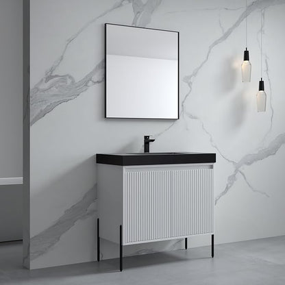 Dowell 36" Bathroom Sink,Single Bowl Vanity Basin,Rectangular Drop-In Bathroom Sink with Overflow,Black-000 3618BP-BL
