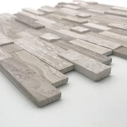 SUNWINGS 5-Sheet Peel and Stick Mosaic Natural 3D Stone Self Adhesive Marble Tiles, 11.5" x 10.7" Stick on Backsplash for Kitchen Bathroom Fireplace Vanity, Mixed Tan
