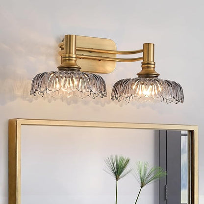 2 Light Bathroom Vanity Lights Grey Glass Lampshade Wall Sconces Vintage Vanity Lighting Fixtures for Kitchen Dining Room Bedroom Hallway