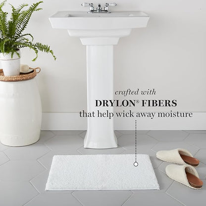 MARTHA STEWART Drylon Microfiber Bath Rug - 1 Piece, Ultra Soft Plush, Non-Slip, Thick, Washable Bathroom Rugs, Home Decor Accessories, Household Essentials, Small Bath Mat, 17" x 24", White