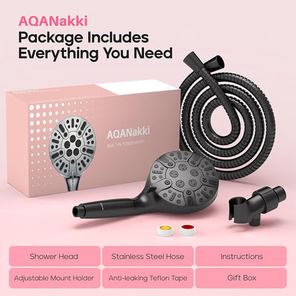 Filtered Shower Head with Handheld, High Pressure 9 Settings Shower Filter Head for Hard Water, Built-in Power Spray, Hard Water Filter Showerhead-Remove Chlorine-Dry Skin,Hair(Matte Black)