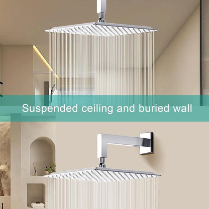 Square Rain Shower Head, High Flow Stainless Steel,Work with any decorative style，All Metal Rainfall Shower Head (Chrome, 12)