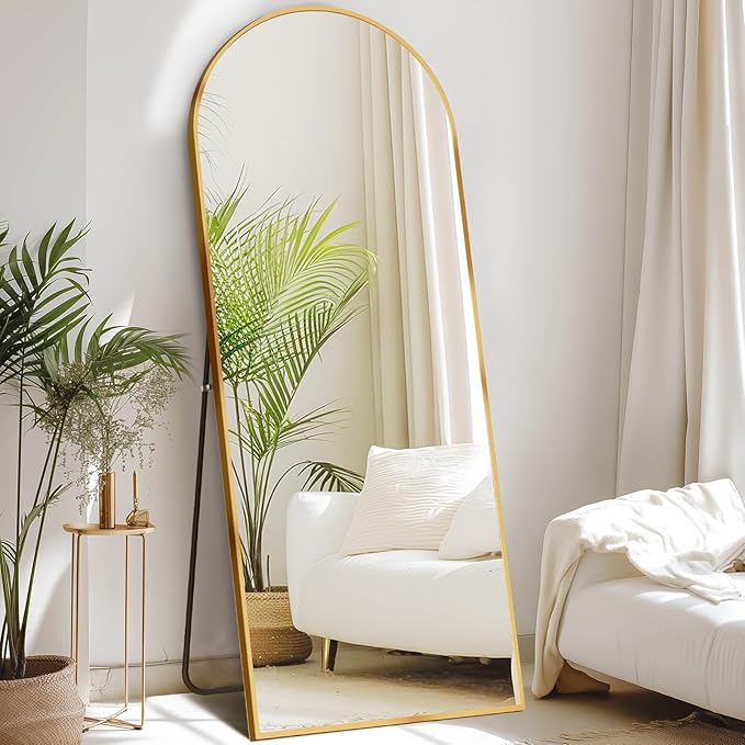 NEWBULIG Arched Full Length Floor Mirror 58"x19", Body Standing Mirror | Wall Hanging or Leaning, Shatter-Proof Glass, Aluminum Alloy Frame with Stand, Home Decor Bedroom, Gold