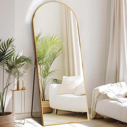 NEWBULIG Arched Full Length Floor Mirror 58"x19", Body Standing Mirror | Wall Hanging or Leaning, Shatter-Proof Glass, Aluminum Alloy Frame with Stand, Home Decor Bedroom, Gold