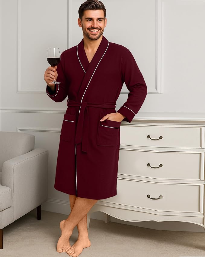 Cotton Blend Lightweight Knit Robe for Men Soft Loungewear Bathrobe