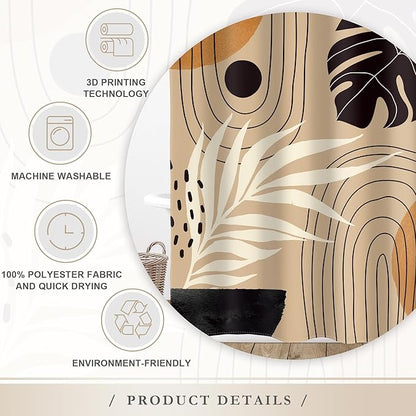 Glawry Boho Yellow Black Shower Curtain Mid Century Abstract Bohemian Tropical Palm Leaf Plant Botanical Bathroom Simple Minimalist 60Wx72L Inches Bath Accessories Art Home Decor Fabric 12 Pack Hook