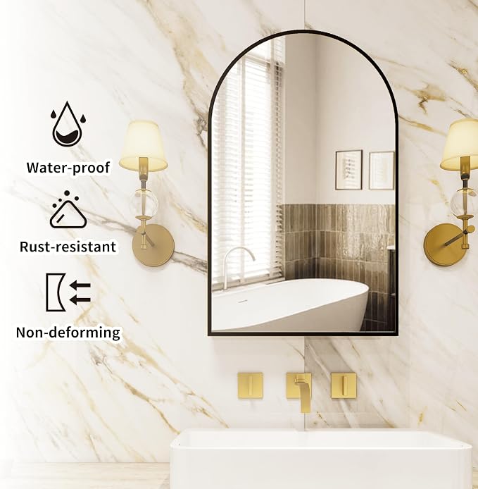 FKWin Medicine Cabinet Mirror, Surface Mount for Small Bathroom, 20x32 Inch | Mirror Medicine Cabinet, Large Storage, Adjustable Shelves, Reversible Door, Space-Saving Design for Small Bathroom, Black